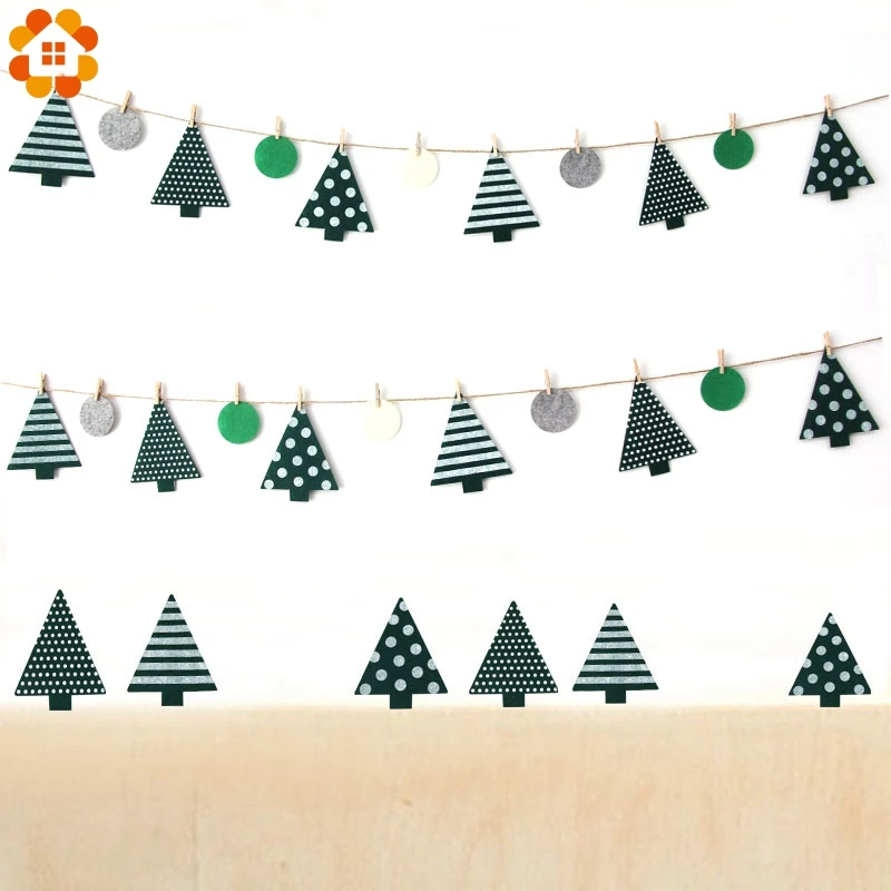 

1Set Non-woven Fabric Banners Christmas Tree &Round Flags Garland Forest Bunting Banners DIY Home Christmas Party Decoration