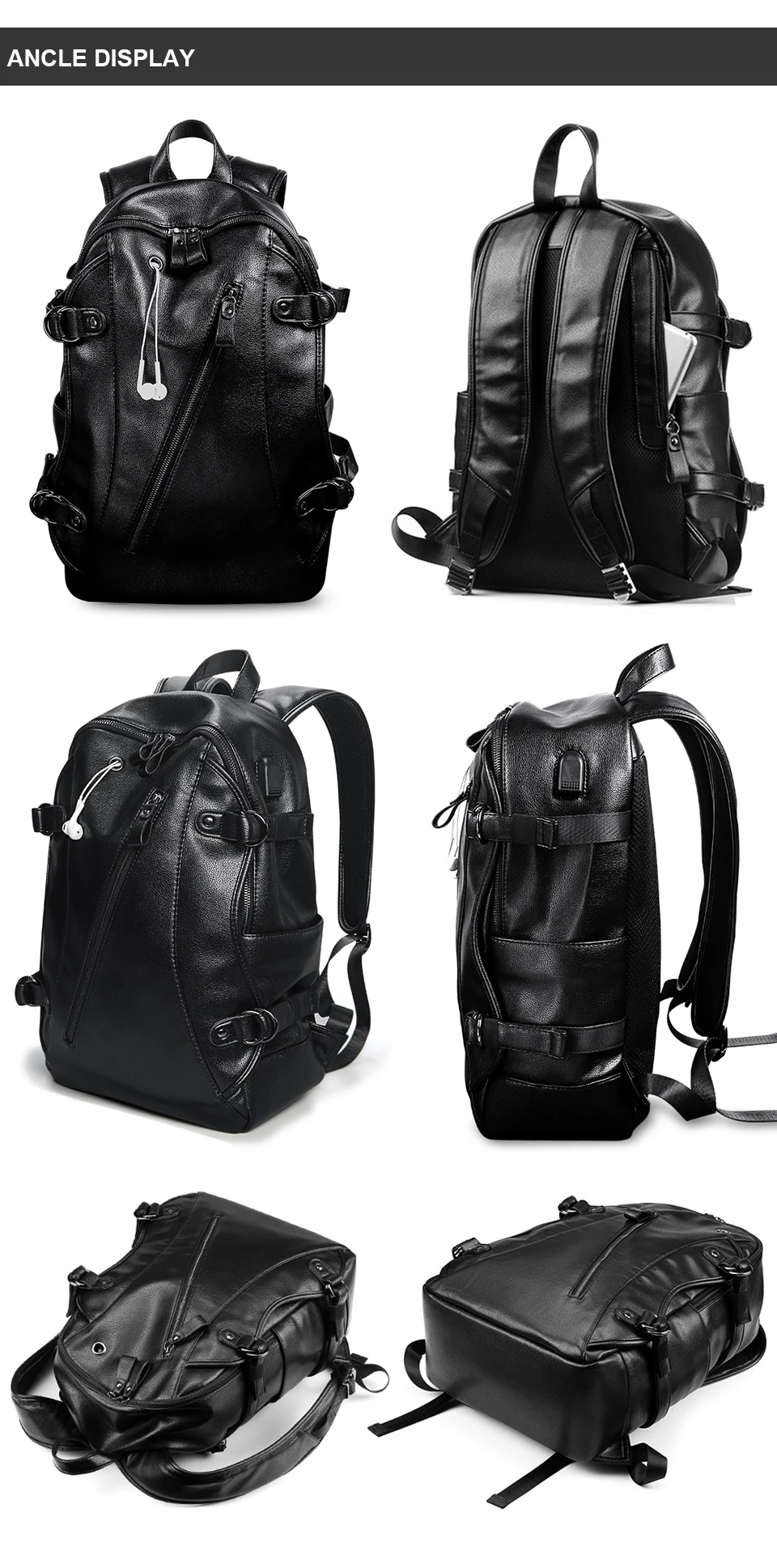 _05 2019 Pu Leather Backpack Laptop Men Male 15.6inch Notbook Back pack Teenager School Travel Backpacks Large Capacity Luggage Bag