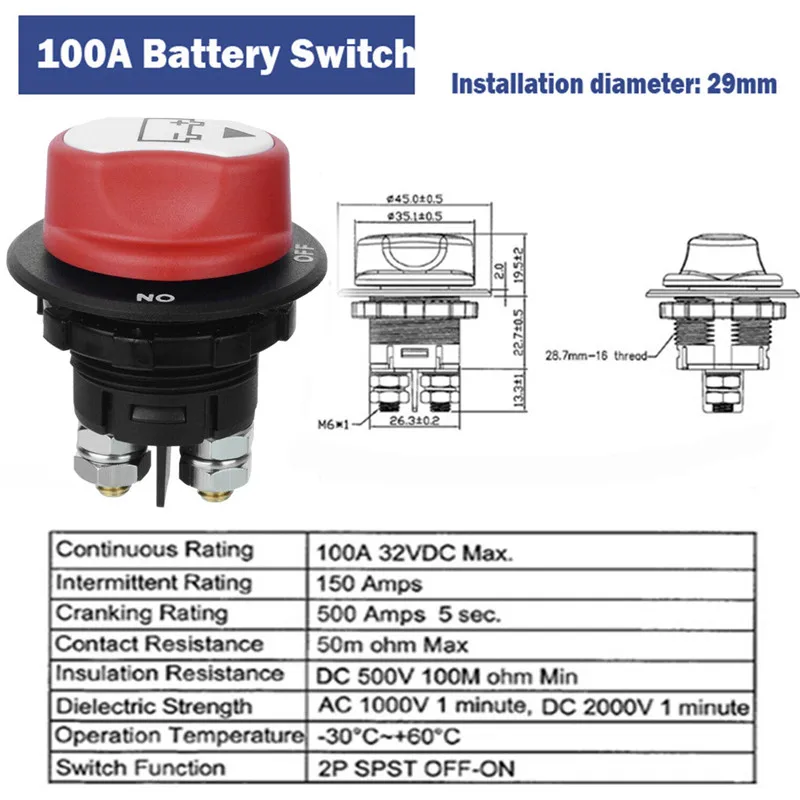 

CARPRIE Battery Switch 1PC 100A Battery Isolator Disconnect Cut OFF Power Kill Switch for Marine Car Boat RV ATV YD282 je20