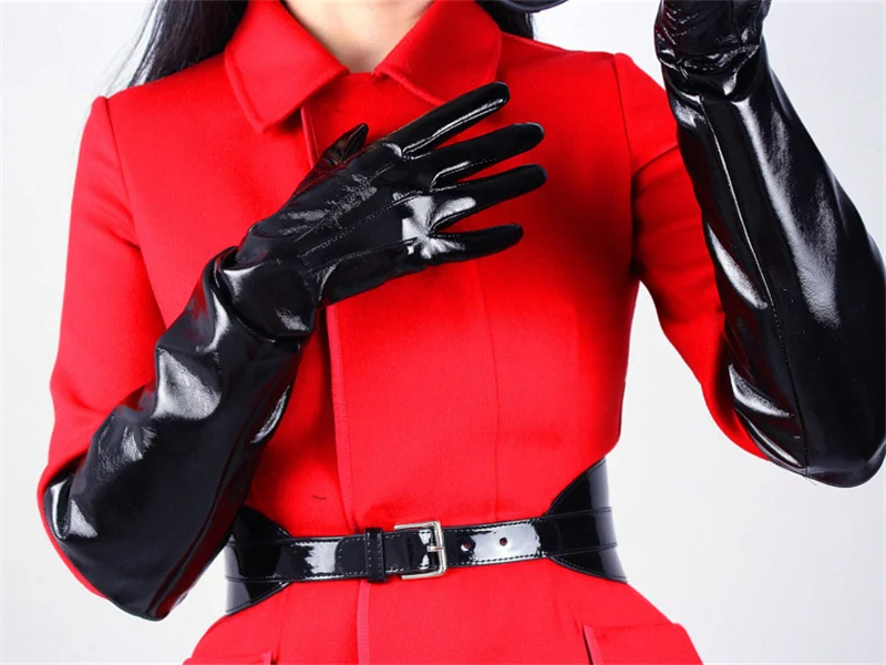 Модные популярные женские длинная куртка с секциями перчатки широкие манжеты моделирование кожа тремя полосками Белый Черный 50 см унисекс
