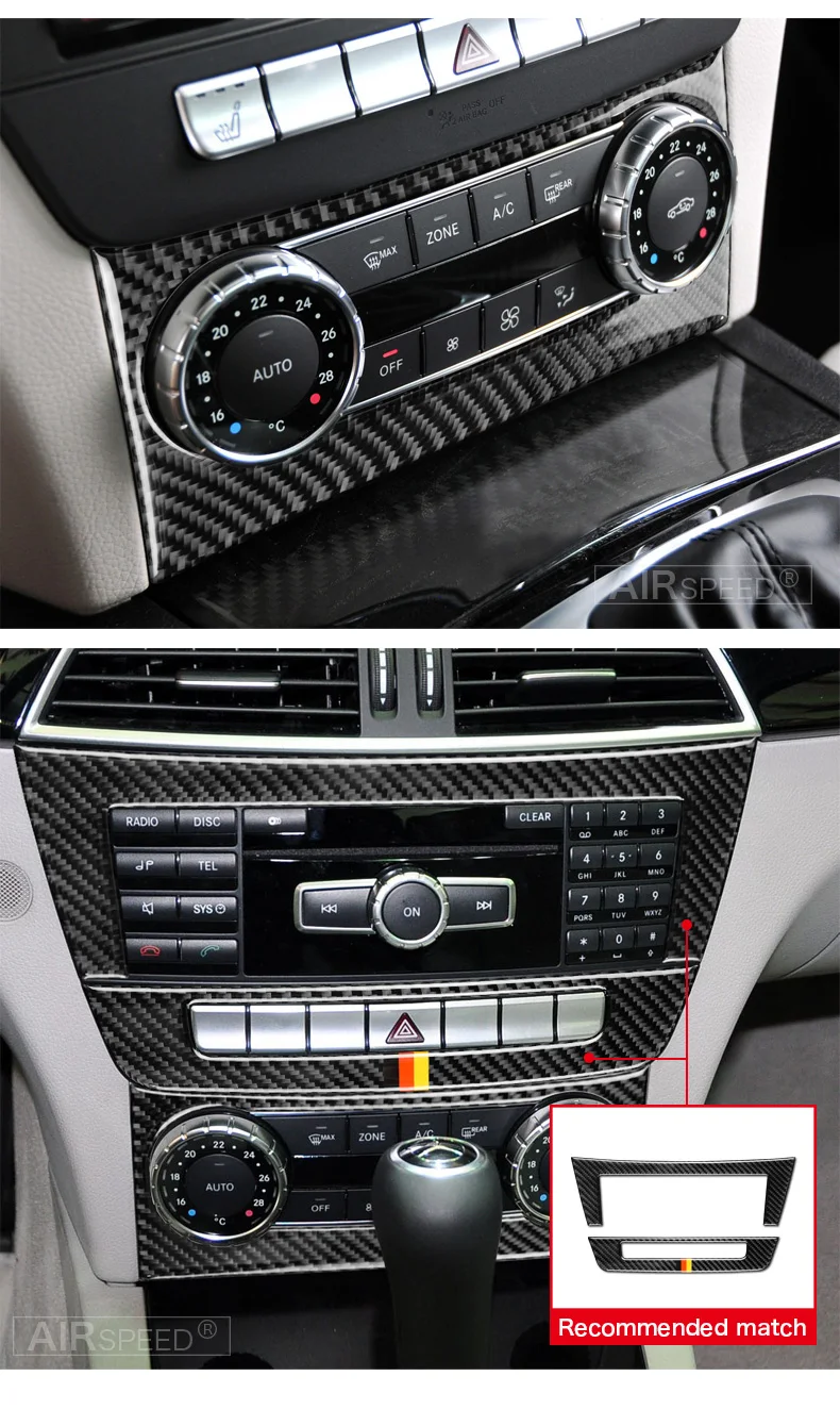 Mercedes Benz C Class W204 Accessories 2011-2013 Carbon Fiber Car Interior Air Conditioning Control Cover Stickers (3)
