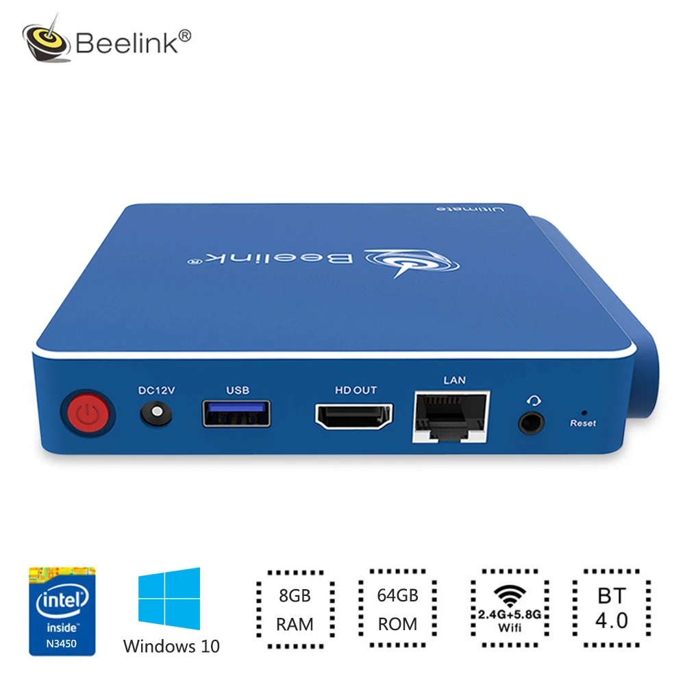 

Beelink AP34 Mini PC Windows 10 N3450 64bit Quad Core 8GB 64GB Bluetooth 4.0 Thin Client 1000M LAN 5.8G WiFi TV Box PK Z83ii