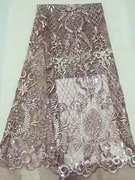 

Light Pink Sequins Lace Fabric High Quality 3d French Lace Fabric Embroidery African Party Lace Fabric 5yards For Nigerian Lace