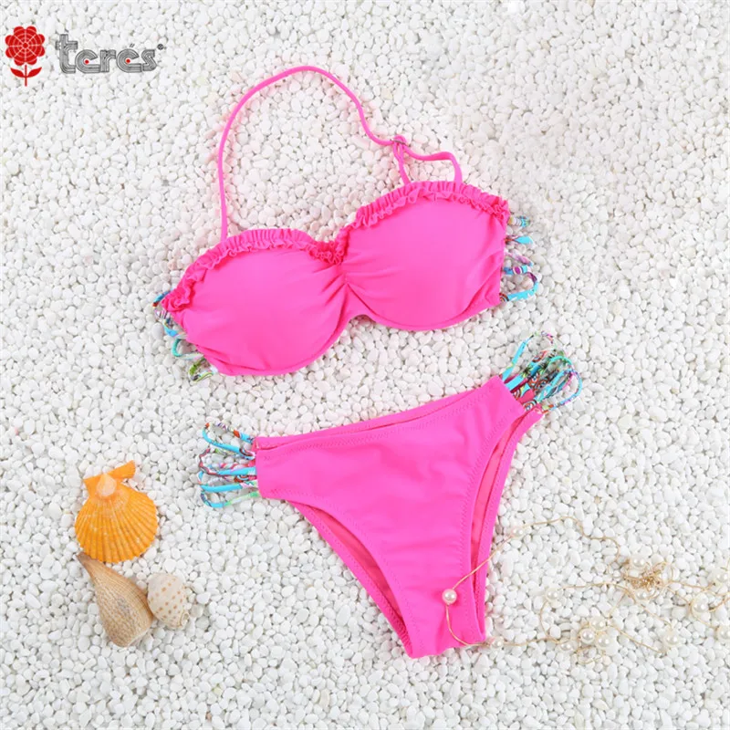 

2017 Halter Top Lovely Solid Bikini Set Swimsuit Bathing Suit Swimwear Women Female Brazilian Bikini Beach Wear Biquini FA-81615