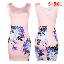 Женские мини-юбки с цветочными принтами на спине, на молнии, без рукавов, облегающие летние сексуальные вечерние платья, большие размеры S-5XL