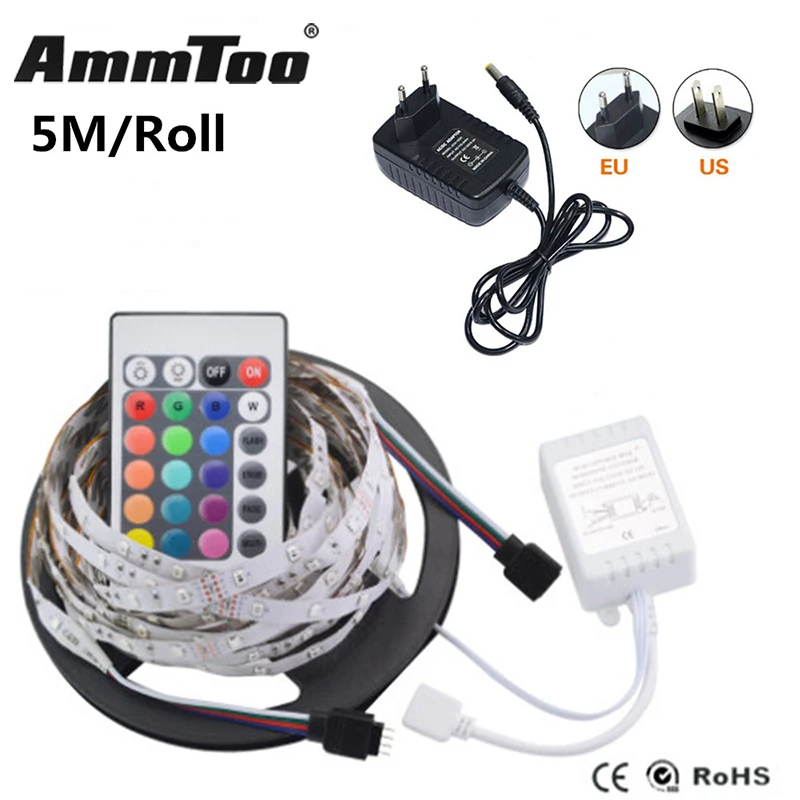 5 м/рулон RGB Светодиодная лента 2835 5050 3528 3014 SMD DC 12 В + 24Key пульт дистанционного