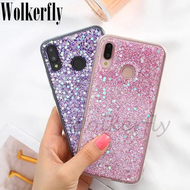 

Phone Case For Huawei P20 Lite P8 P9 P10 Lite Y9 2018 Honor 7A Pro 9 10 V10 Silicon Bling Glitter Crystal Sequins Soft TPU Cover