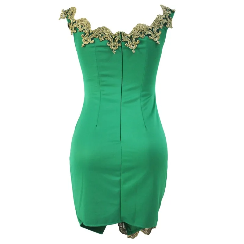 Gold-Lace-Applique-Green-Off-Shoulder-Mini-Dress-LC22715-9-4