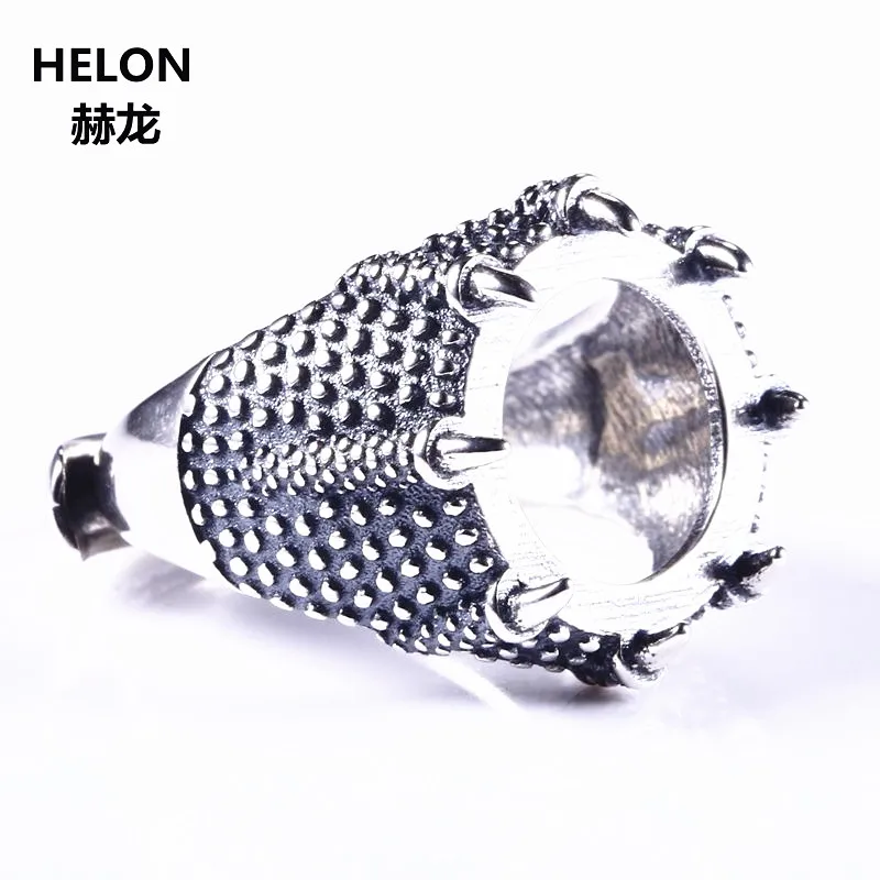 

Sterling Silver 925 Engagement Wedding Men Semi Mount Ring 13x13mm Round Cabochon Claws Fine Jewelry Setting