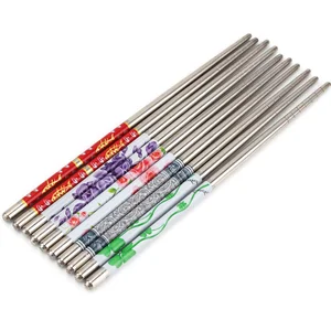 5 пар, китайские палочки для еды с цветочным принтом из нержавеющей стали, стильные прочные палочки для еды, столовая посуда для домашнего ресторана - изображение