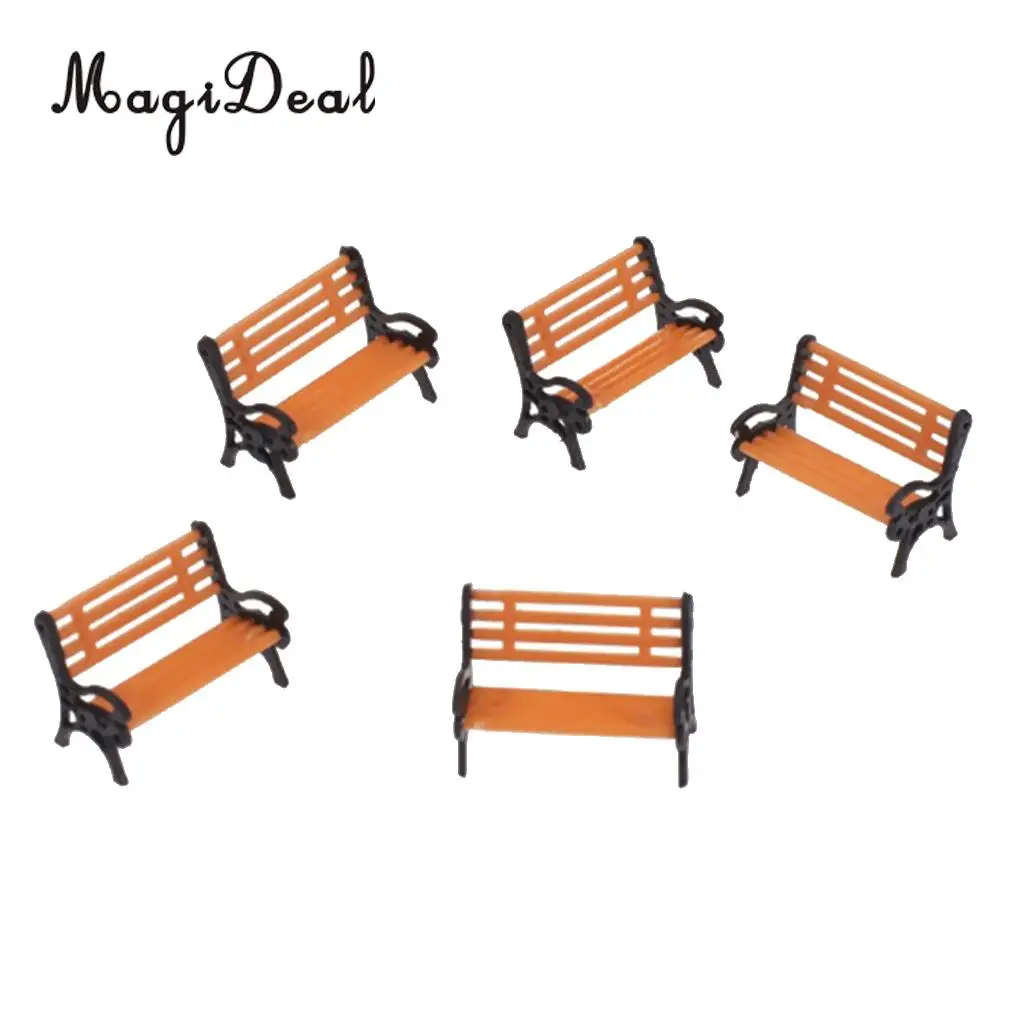 5Pcs/Lot 1:75 Plastic Model Park Bench Model for Garden Station Platform Street Scene Layout Landscape w/ Black Arm