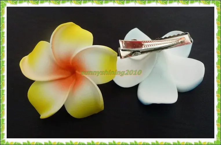 20 Оранжевый пена Гавайский цветок Плюмерия цветок жасмина Свадебные зажимы для волос 6 см