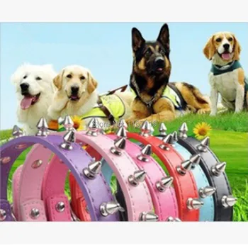 

Wholesale 100 pcs/lot Pet Dog Iron Rivet Collar PU Leather Dog Collars