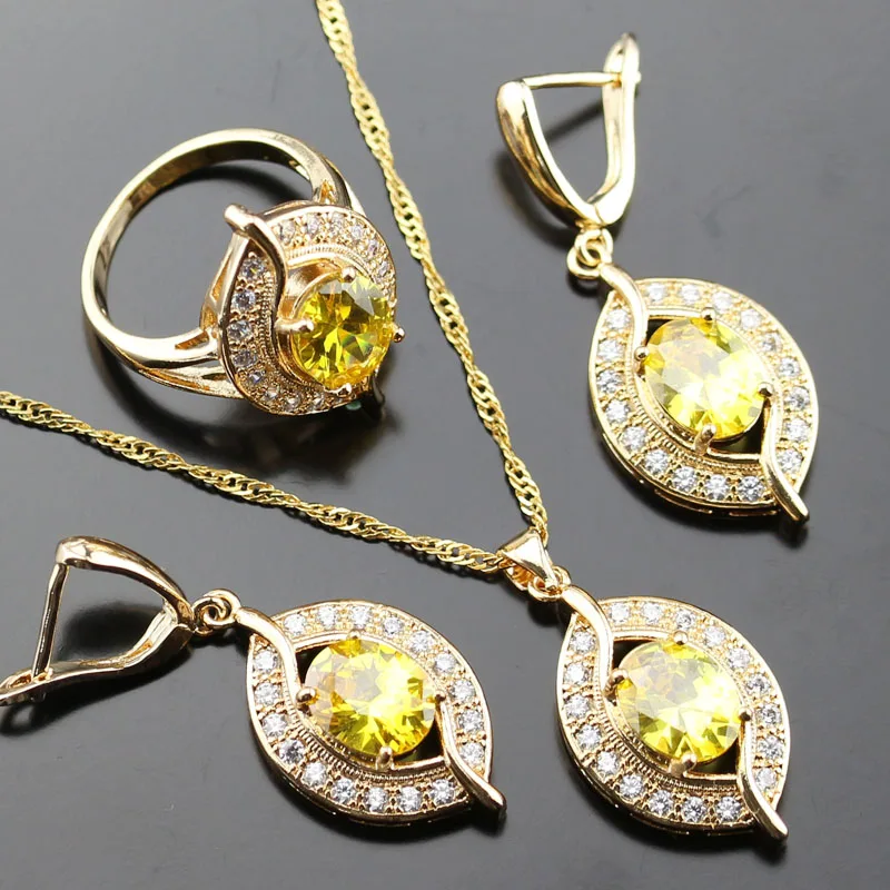 Stylish Yellow Zircon Stone White Zircon Jewelry Set For Women Gold ...