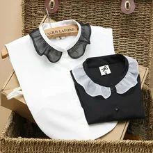 Корейская рубашка, воротник, женское белье, эвклидин, гондолиан, Поддельный Воротник, черный и белый, шифон, декоративный, Поддельный Воротник