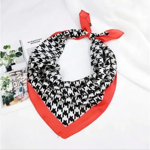

70*70cm New Classic Houndstooth Scarf For Women Head Bandage Silk-like Sjaal Female Bag Decoration Bandana Female Handkerchief