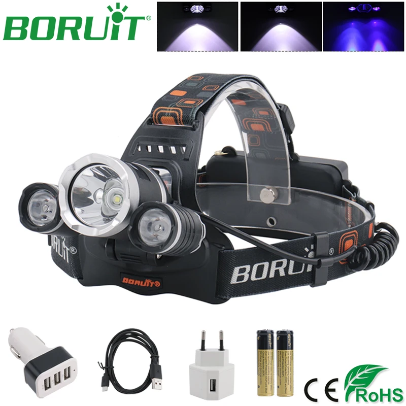 BORUiT UV Purple LED Headlamp Ultraviolet Flashlight 395nm UV