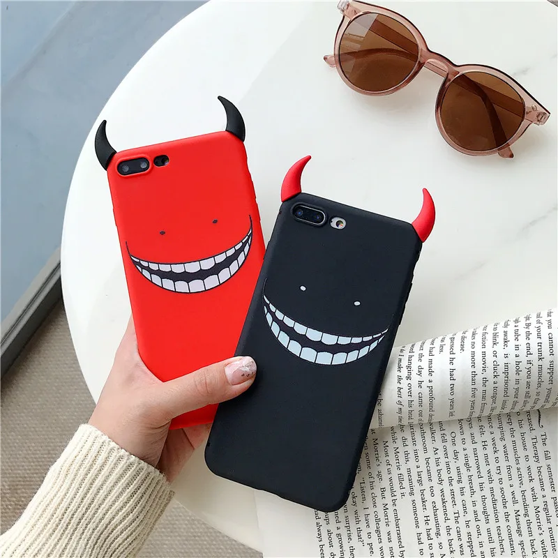 Мультфильм 3d рога дьявола Телефон чехол для iPhone X S Max XR 8 7 6 плюс Чехол пары случаев