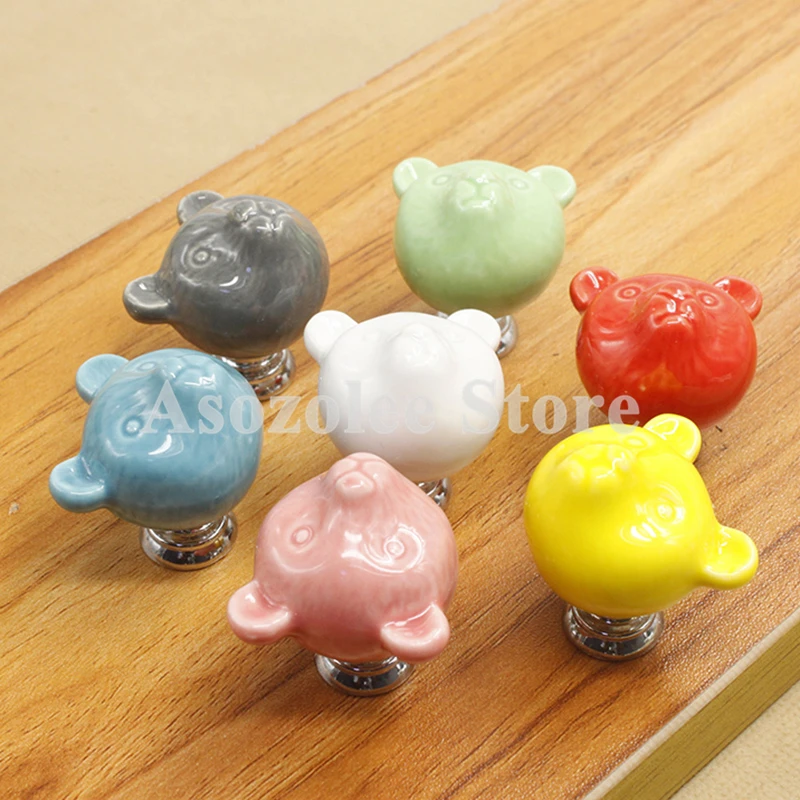 لطيف الكرتون الدب السيراميك الأطفال الاطفال غرفة مقابض باب المطبخ خزانة لخزانة ملابس بأدراج المقابض مجلس الوزراء التأثيرات