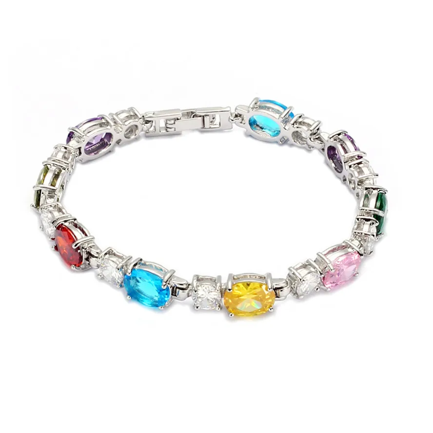 

SHUNXUNZE christmas charms bracelet for women with crystal Pink Red Purple Blue Peridot Cubic Zirconia Lovely Silver Plated E663