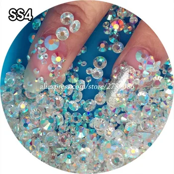 

1440pcs Transparent White AB SS4 (1.4-1.6mm) 3d Nail Art Rhinestones Shiny Manicure Decor Crystal Studs Beauty Stickers on Nail