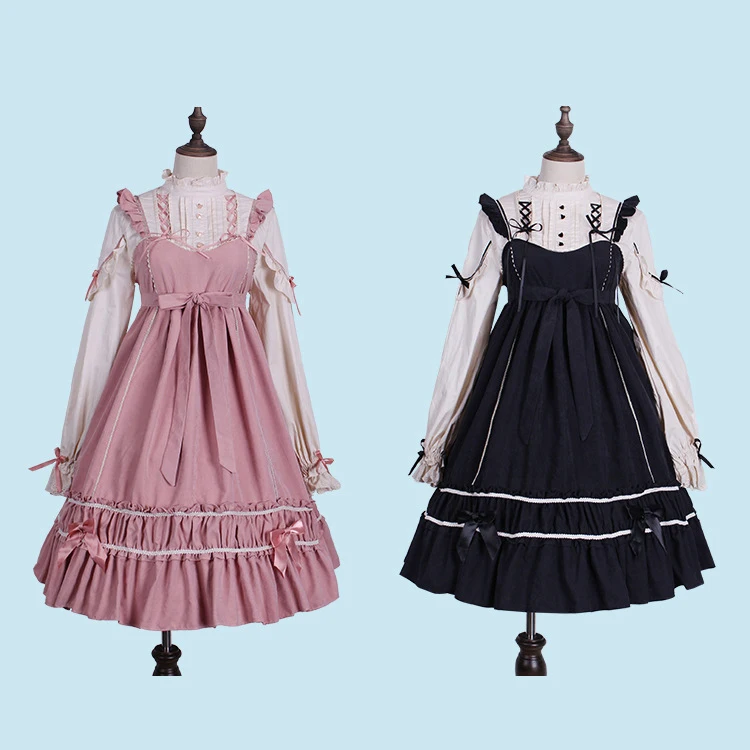 Платье в стиле Лолиты; милая рубашка для девочек в стиле каваи; винтажная юбка принцессы горничной в готическом стиле с высокой талией; цвет красный, черный, розовый; женская летняя юбка