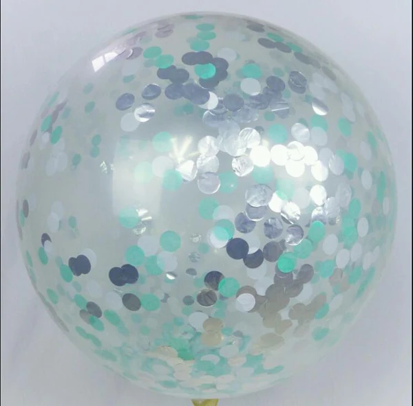 3 x Confetti Balloon GIANT Mint Silver White 90cm 36inch Jumbo clear qualatex-1