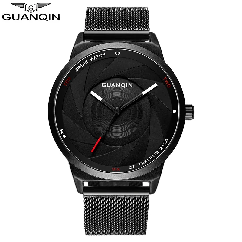 

GUANQIN Watch Men Thin Quartz Watches Fashion Carbon Fiber Dial Black Genuine Watches Waterproof Male Clock Student Wristwatches