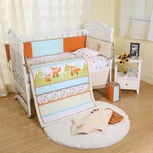 Детские мягкие бортики для кровати хлопок милый мультфильм лиса дышащая простыня и пододеяльник кровать юбка вышитые детские постельные принадлежности для кроватки наборы унисекс