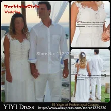2017 Elegant Style Backless Lace Chiffon Long Beach Wedding Dresses Bridal Gown Size 4 6 8 10 12 14 16 18 20+ Custom Made