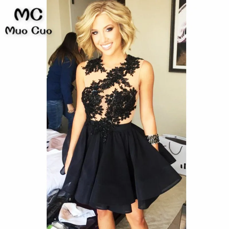 Sexy Backless Black Oraganza Short Homecoming Dresses with Applique12