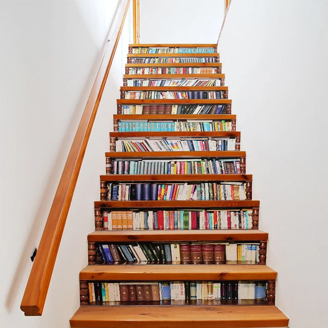 cute diy 3d stairway stickers fake bookshelf stairs stickers floor