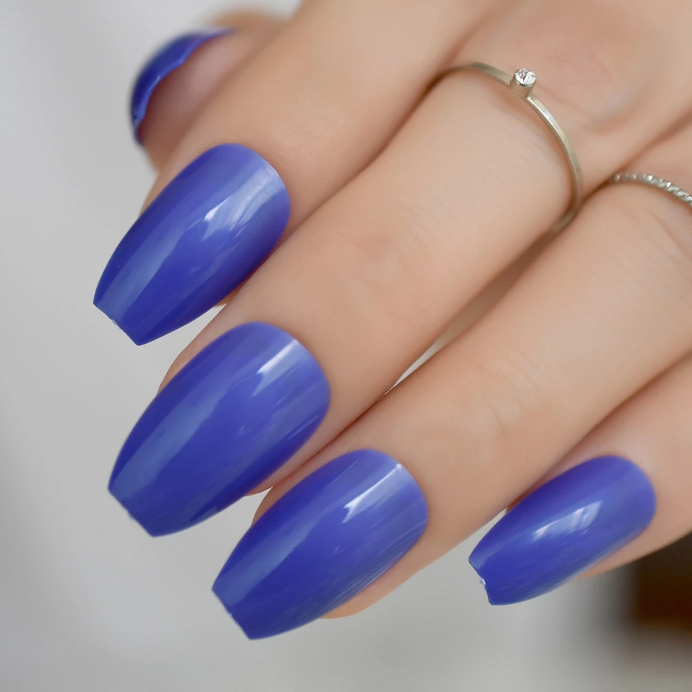 

Macaron Color False Nails Truely Sky Blue Ballerina 24 Fake Medium Acrylic Tips High Quality Artificial Fingernails Nail Tips