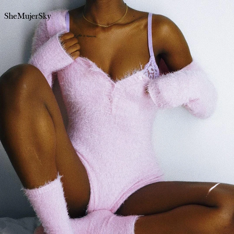 

Shemujersky Autumn Playsuits Women Jumpsuits Sexy Plush Rompers mono mujer overalls Bodysuit combishort