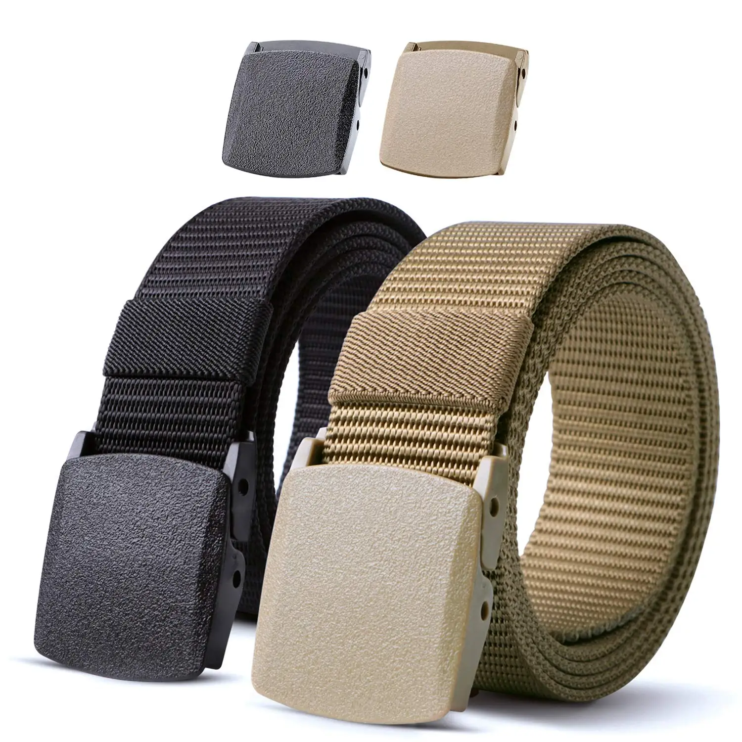 

FEECOLOR Nylon Military Tactical Men Belt 2 Pack Webbing Canvas Outdoor Web Belt With Plastic Buckle