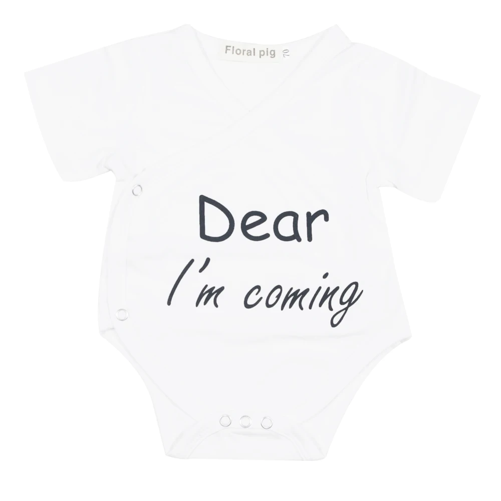 

Funny Newborn Infant Clothes Dear IM Coming Letter Print White Long Sleeves Tiny Cottons Baby Bodysuits Jumpsuits Onesie Baby