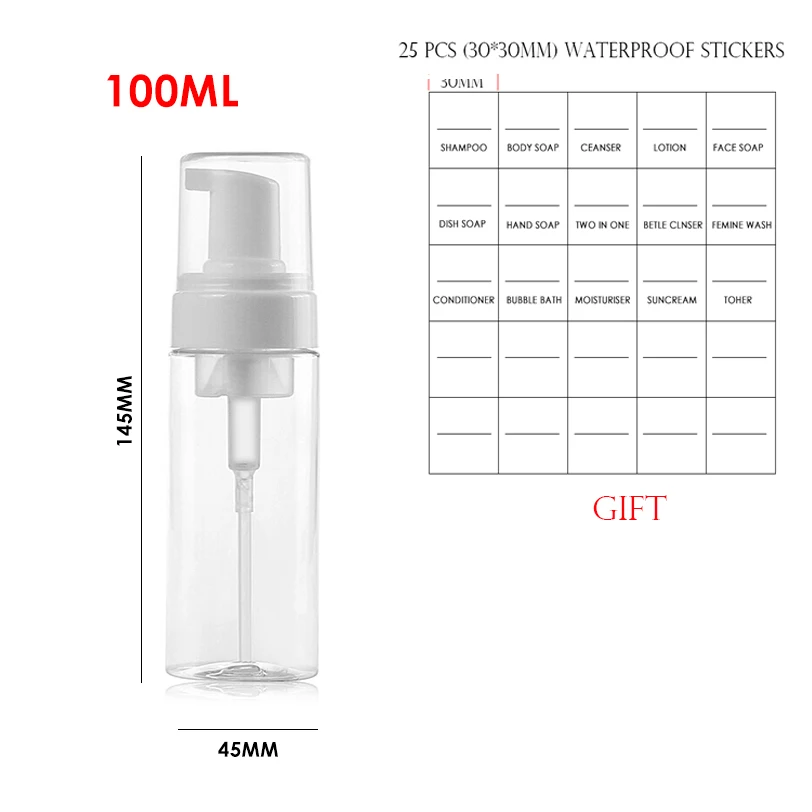 30/60/100/300 мл жидкое мыло пены бутылки многоразового использования с пеной бутылка ПЭТ путешествия ясно, держатель для дезинфицирующего средства для рук бутылки - Цвет: 100ml