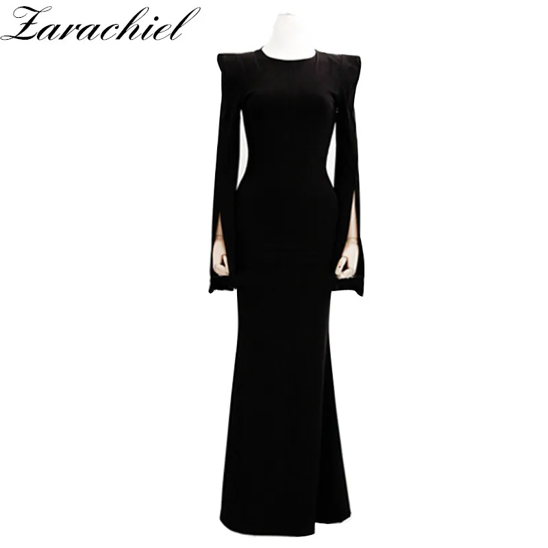 Zarachiel High Waist Black Long Dresses Party Gowns Stretch Side
