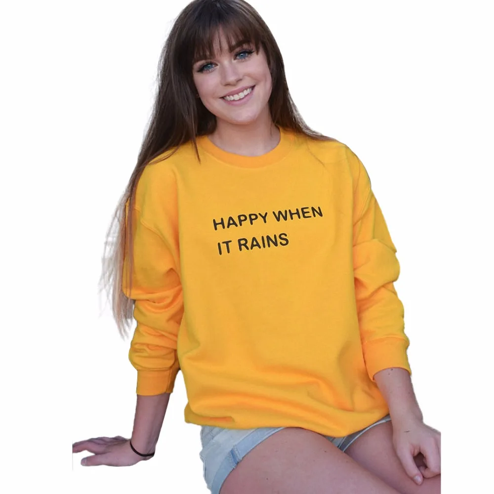 

Happy When It Rains Tumblr Saying Fall Sweatshirt In Yellow And Navy Sweatshirt Oversized Harajuku Hoodies Sweatshirt Streetwear