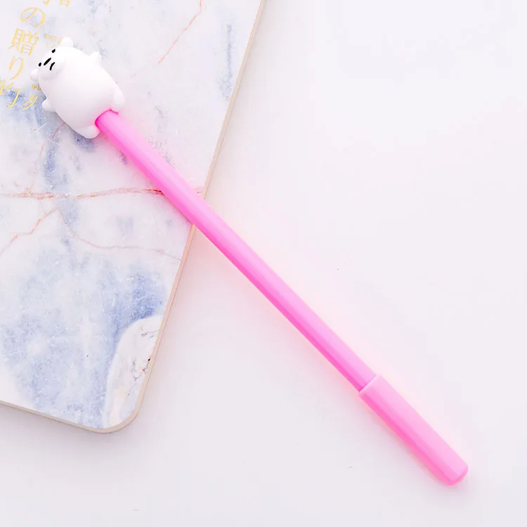 Pink Bear 1Pcs Японский Корейский цветок Сакура звезда скипетр гелиевая ручка, Новинка Забавный герой Человек-паук ручки мультфильм Пончик Фрукты Арбуз канцелярские принадлежности - Цвет: Pink Bear 1Pcs