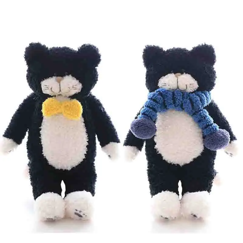 Tiimo 42cm Black Cat Bow Tie Scarf Plush Soft Doll Animal Stuffed Toy For Girls Kids Baby Kids Birthday Lover Best Gift