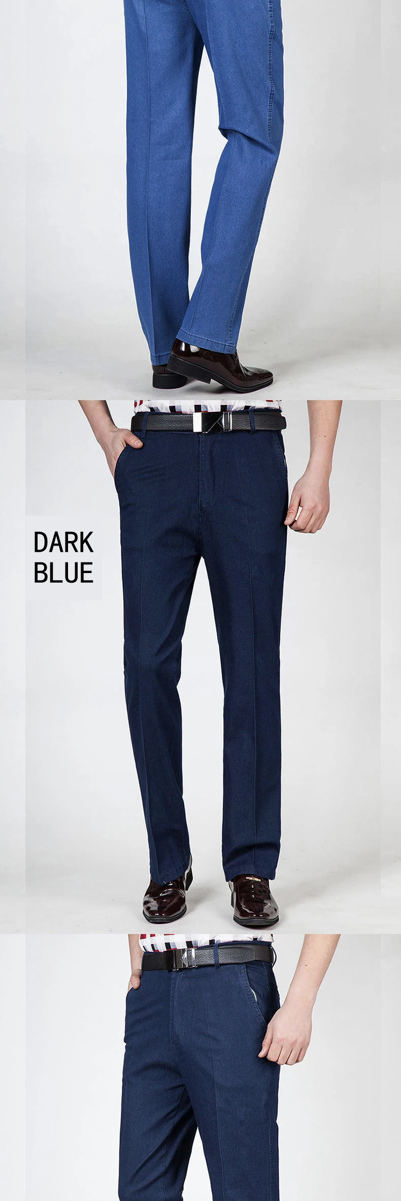 Летние тонкие повседневные джинсы среднего возраста с высокой талией, свободные длинные классические джинсовые брюки, мужские однотонные деловые повседневные Прямые джинсы для мужчин