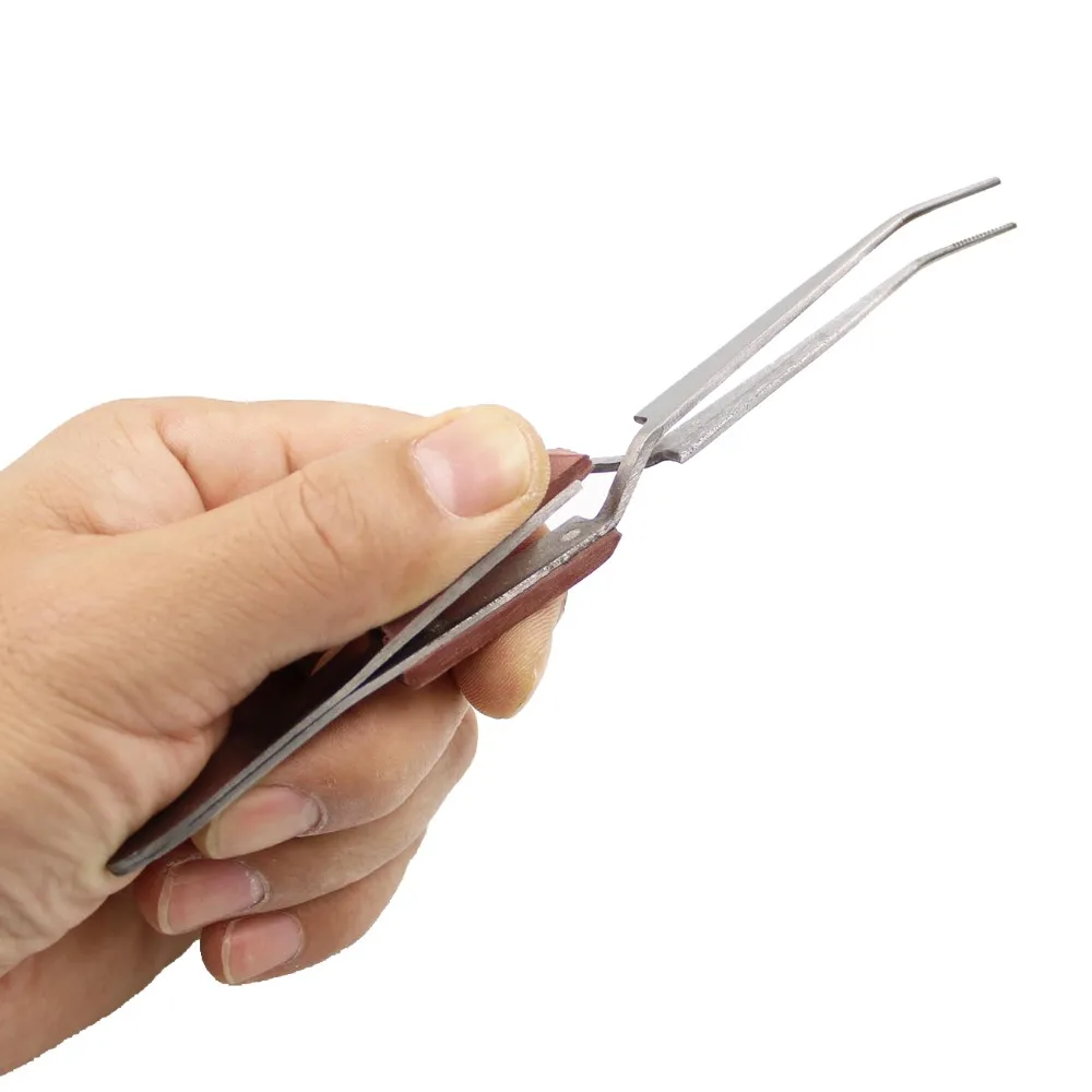 Деревянная ручка Pro'sKit острый Изогнутый пинцет из нержавеющей стали ProSkit для