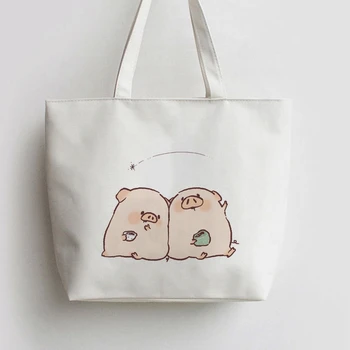 

Two Pig Japanese Anime Canvas Tote bags Cartoon Shopping Bag T358