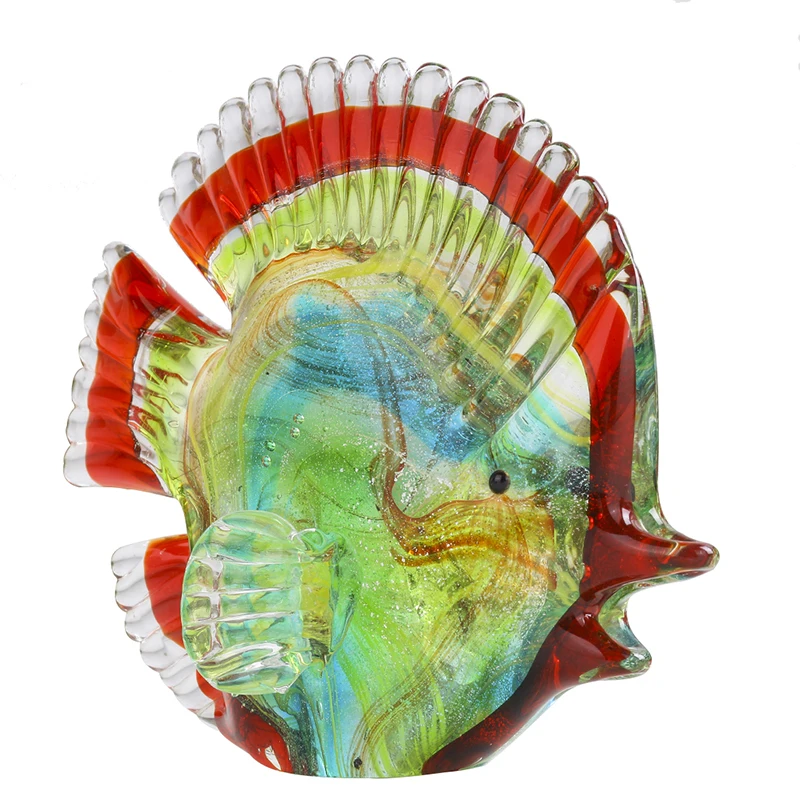 H&D Hand Blown Colorful Spotted Tropical Glass Fish Sculpture Art Glass