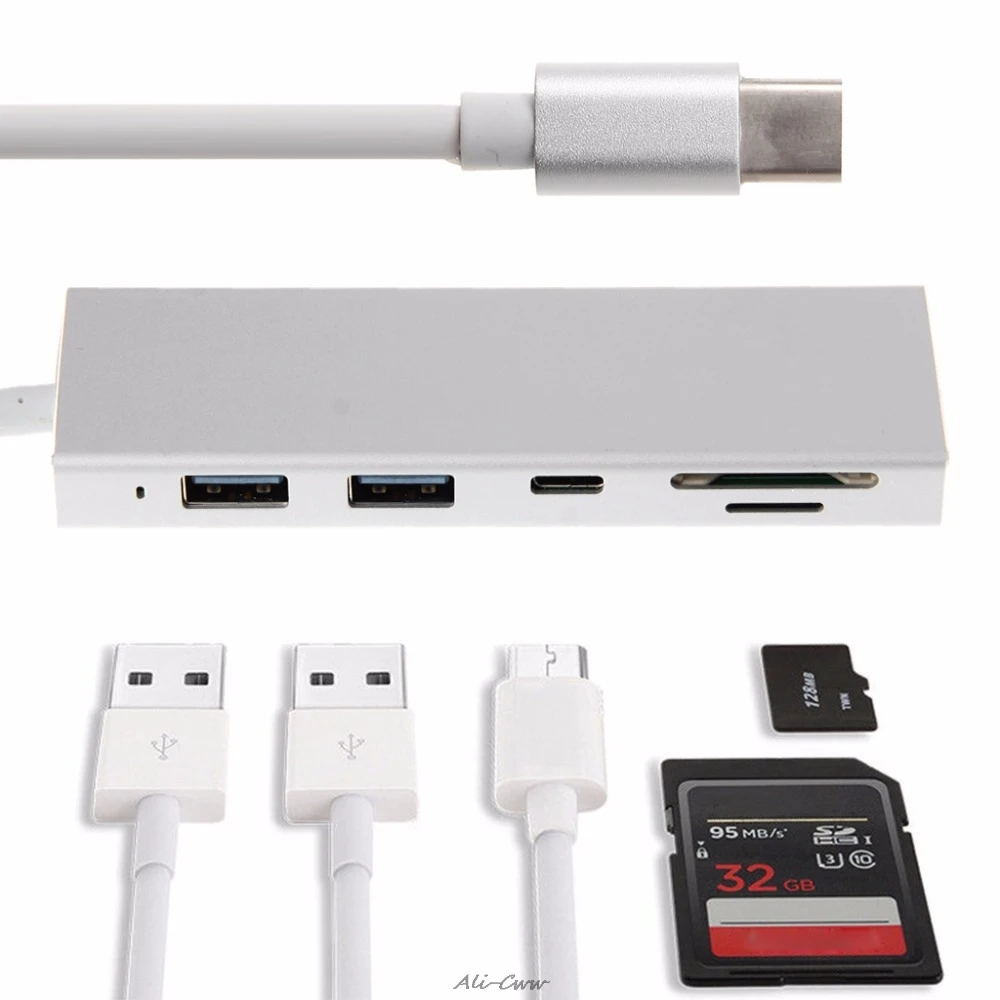 5в1 Тип C к USB 3,0 концентратор комбо SD/TF кард-ридер для MacBook Pro Chromebook hp USB концентраторы высокого качества