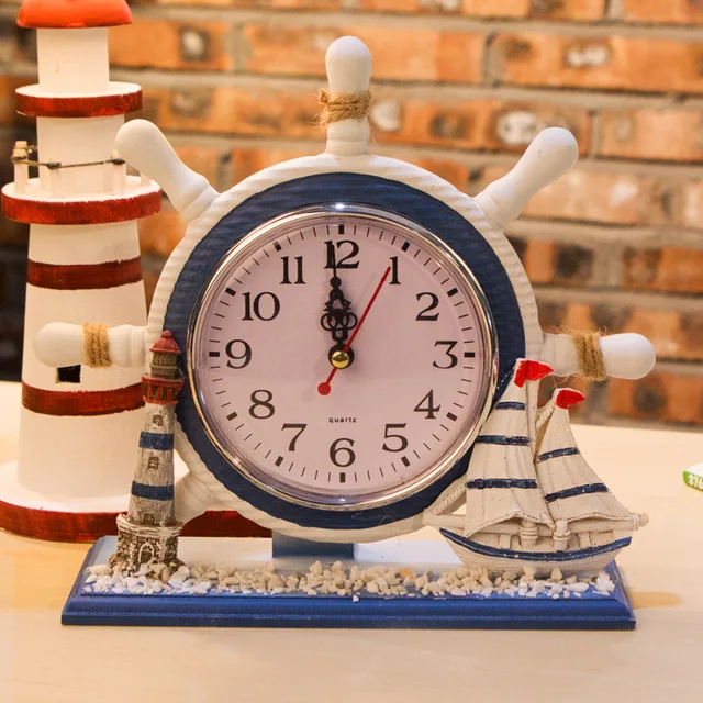1pcs Mediterranean Nautical Ship Wooden Table Clocks Living Room Clocks