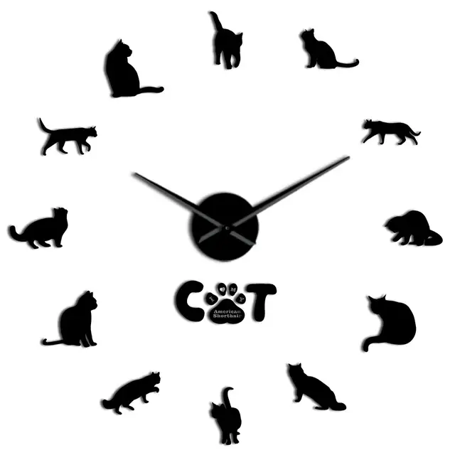 Cute American Shorthair Cat Breed 3d Diy Wall Clock Acrylic Cat