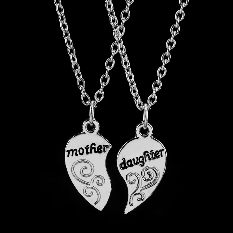 2PC/Set Fashion Silver Plated Mother Daughter Necklace Heart Love Mom