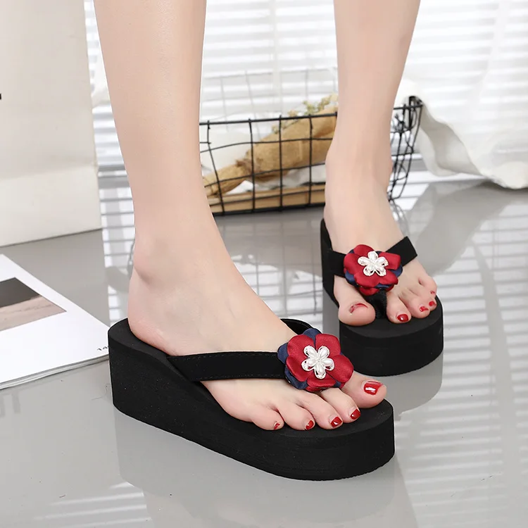 

POADISFOO 2019 New flip-flops, Summer flowers, High wedges, thick-soled slippers, Fashion casual, Wild Korean WNH-853-21